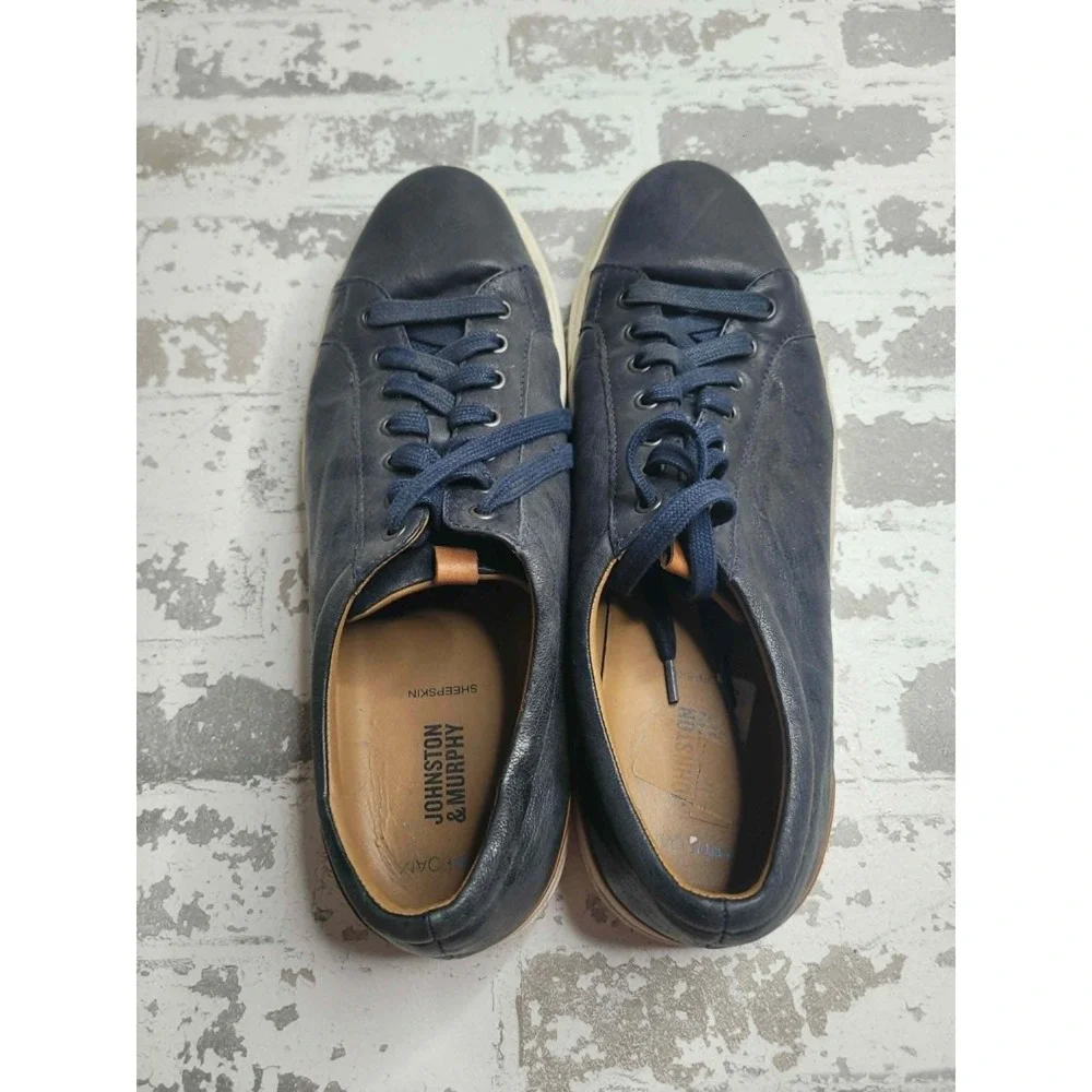 Johnston & Murphy Sheepskin Banks Lace To‎ Toe Retro Style TruFoam Navy Men's 13